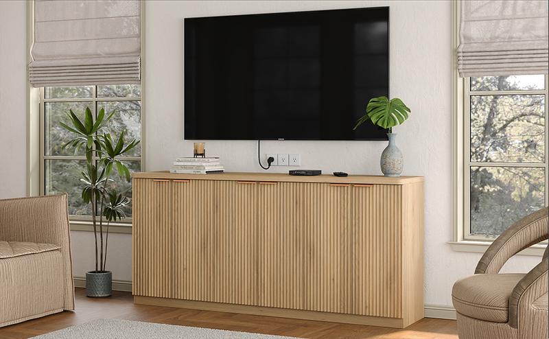 FUSOU Buffet Cabinet with Storage Accent Sideboard Modern Credenza with Doors & Shelves Fluted Media Console Mid Century Coffee Bar Table for Living Room Kitchen Dining Room Hallway