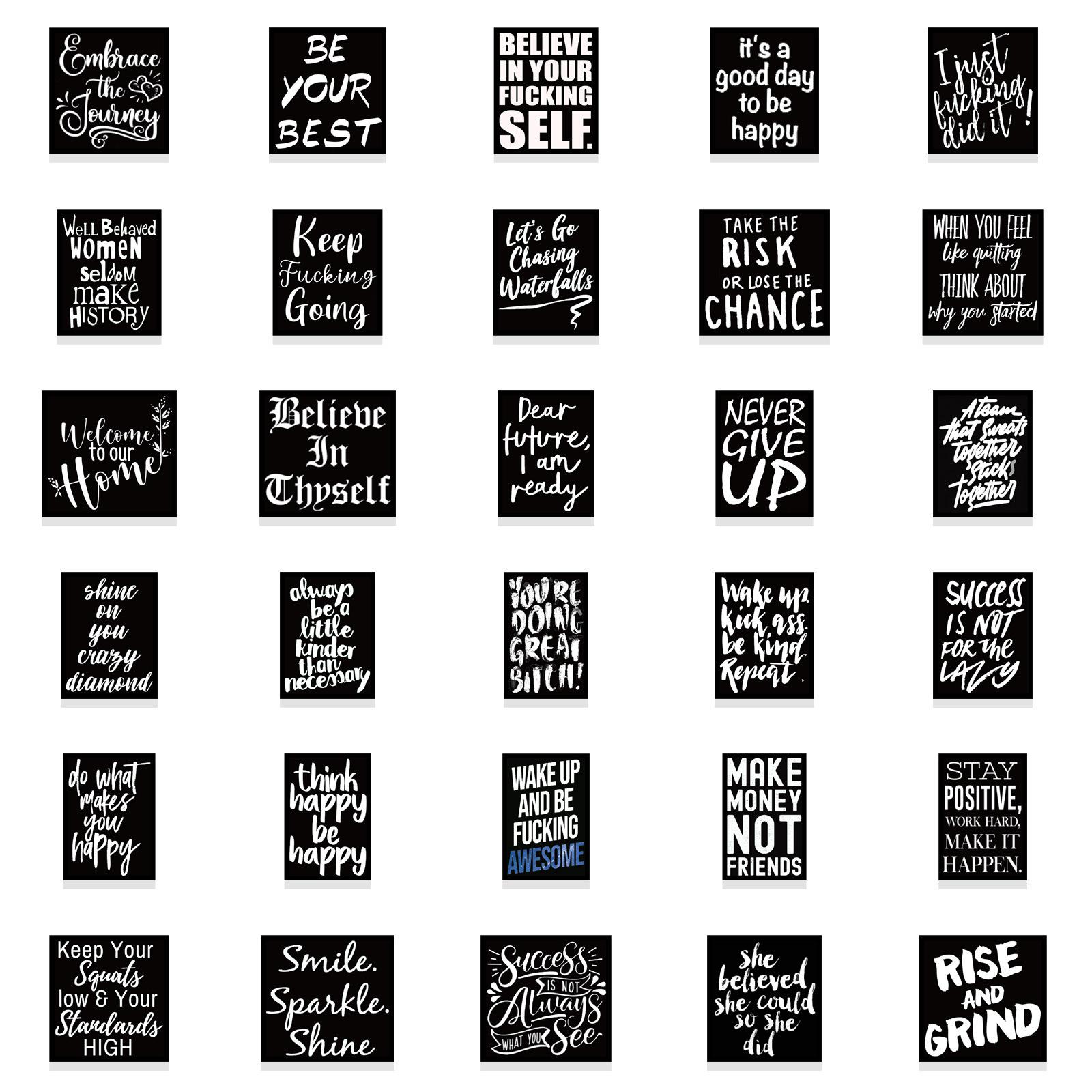 61 Pieces Black Background Inspirational English Graffiti Stickers, Waterproof DIY Decals for Luggage, Notebook Decoration