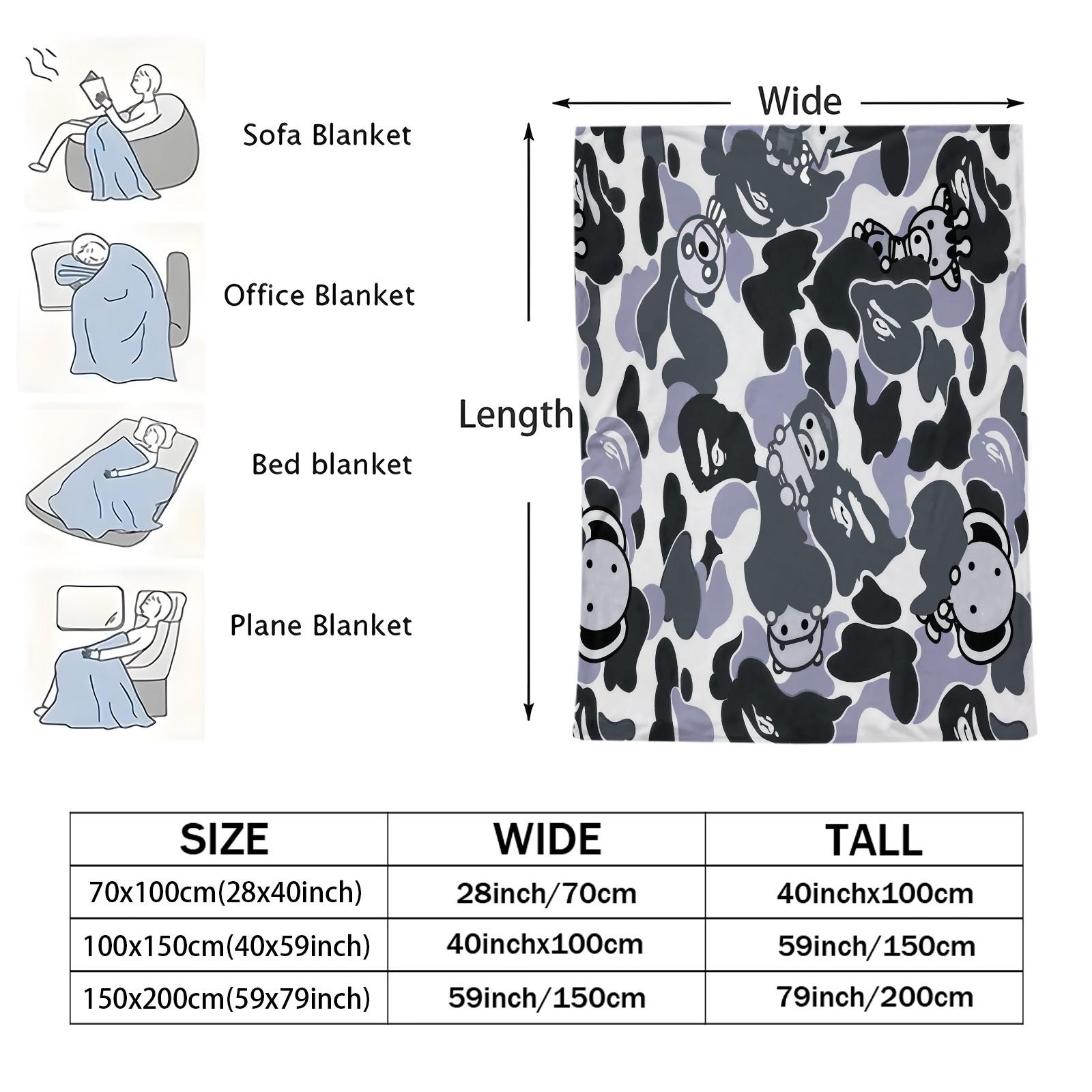 Cartoon Camo Anime Flannel Blanket, Multi-use for Car, Home & Library, Soft Lightweight and Machine Washable, Trendy Gift for Housewarming, Christmas & Birthday