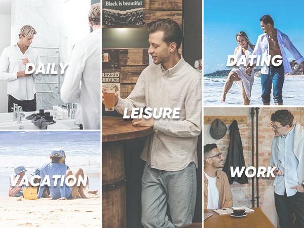 JMIERR Men's Button Down Dress Shirts Textured Long Sleeve Casual Hawaiian Beach Shirt with Pocket