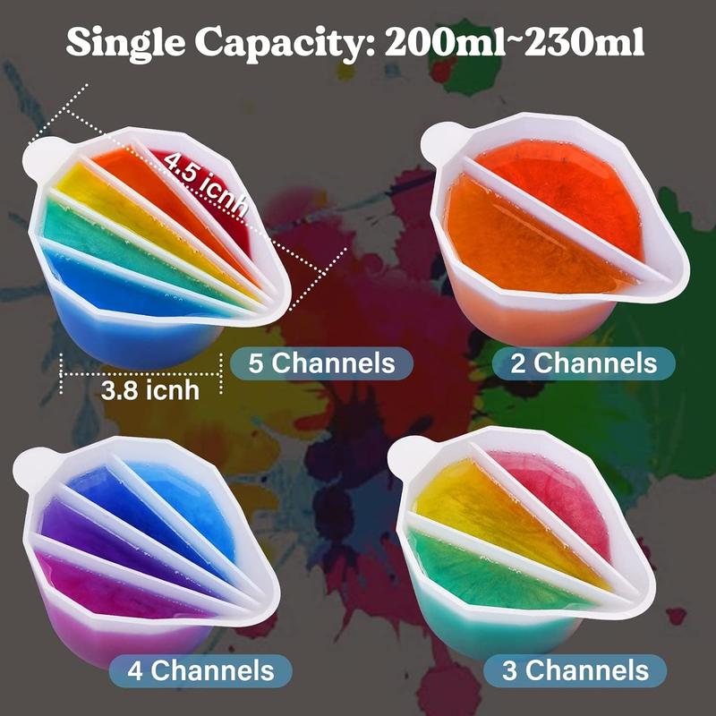 Silicone Split Cups,4Count Thicken&Reusable Resin Mixing Cups with 2-5Channels,Dividers Paint Supplies,Fluid Art for Resin Crafts - LET'S RESIN