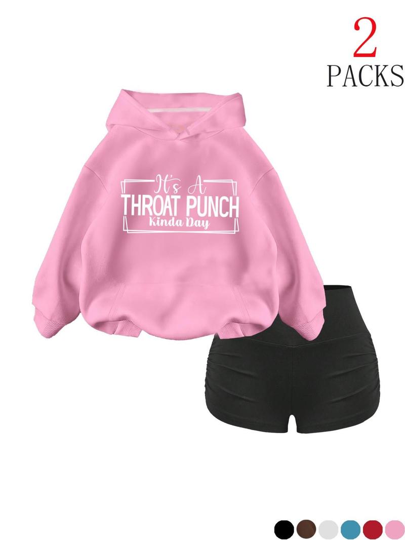 Cool Hoodie Set with High-Waisted Ruched Shorts, Loose Fit, Soft Fabric, Perfect for Fall & Winter, School & Club Wear