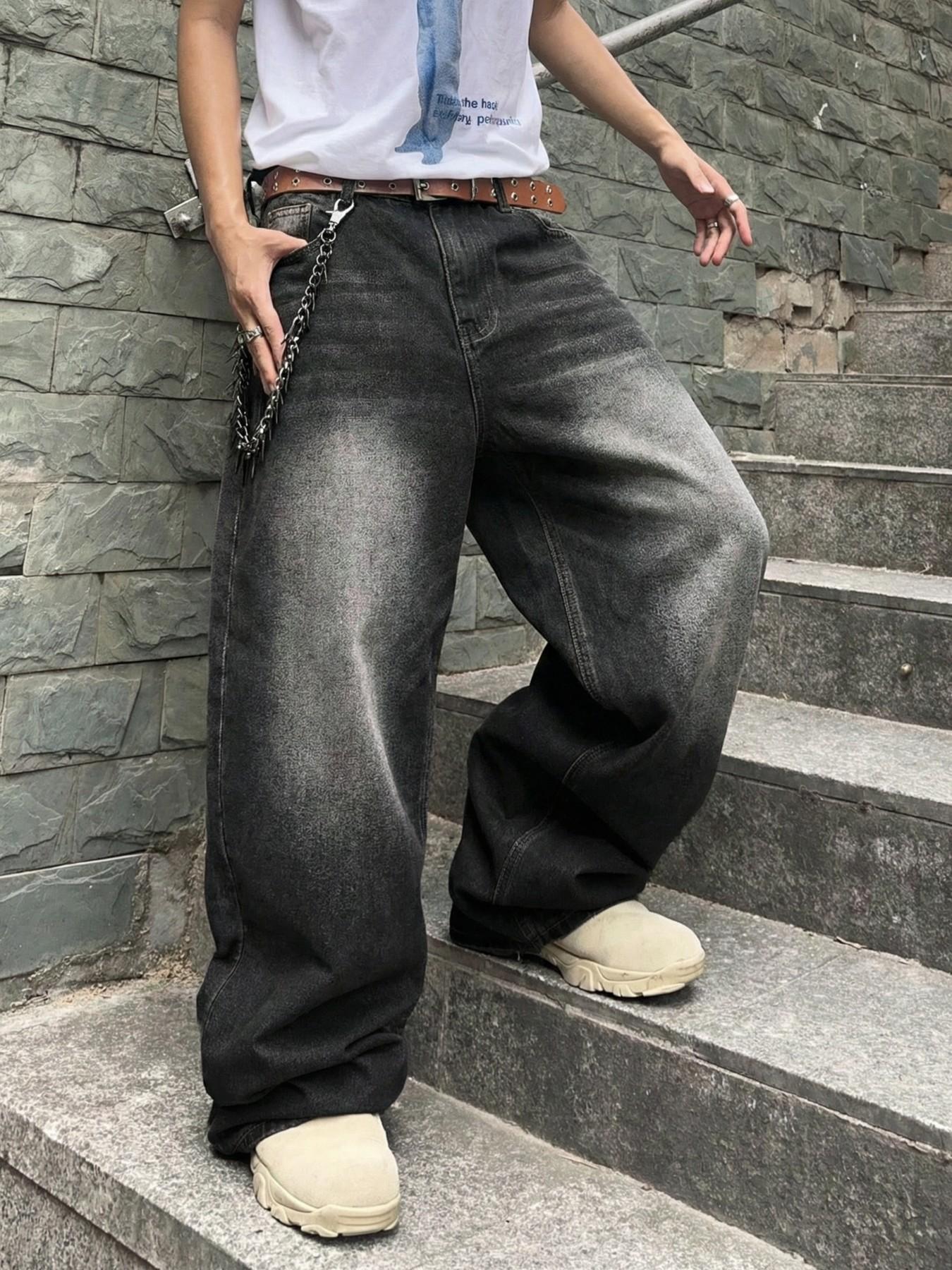 Men's Vintage Washed Loose Fit Wide Leg Jeans Pants, Menswear Long Y2K Street Style Denim Jeans, Perfect Gift for Boyfriend & Husband