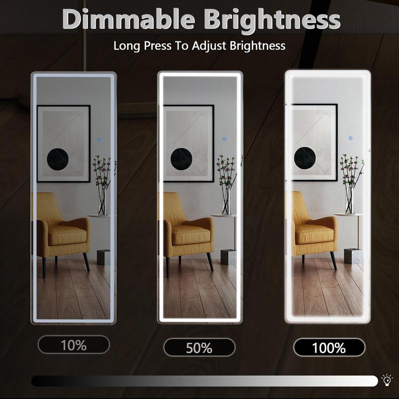 RIMIKING LED Full-Length Mirror, Touch Button Control, Dimmable Brightness, Color Temperature Options,2164N,Home Decor, Hd Glass