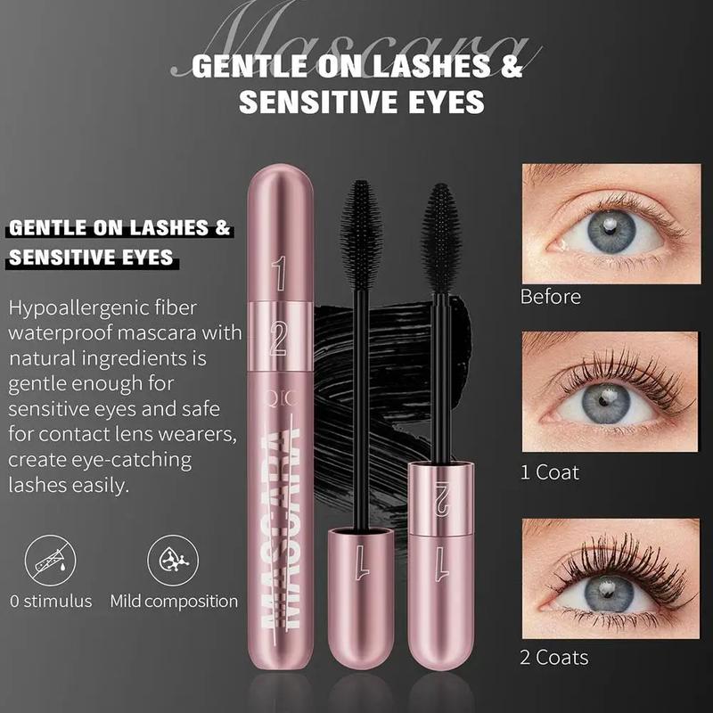 Women 2in1 Black Waterproof Mascara-5X Long Lasting 4D Lash for Beauty Charming Eye Makeup, All-in-One Mascara lady Smooth Gel mascara maybelline sky high maybelline sky high mascara blush matte wands liftingmascara