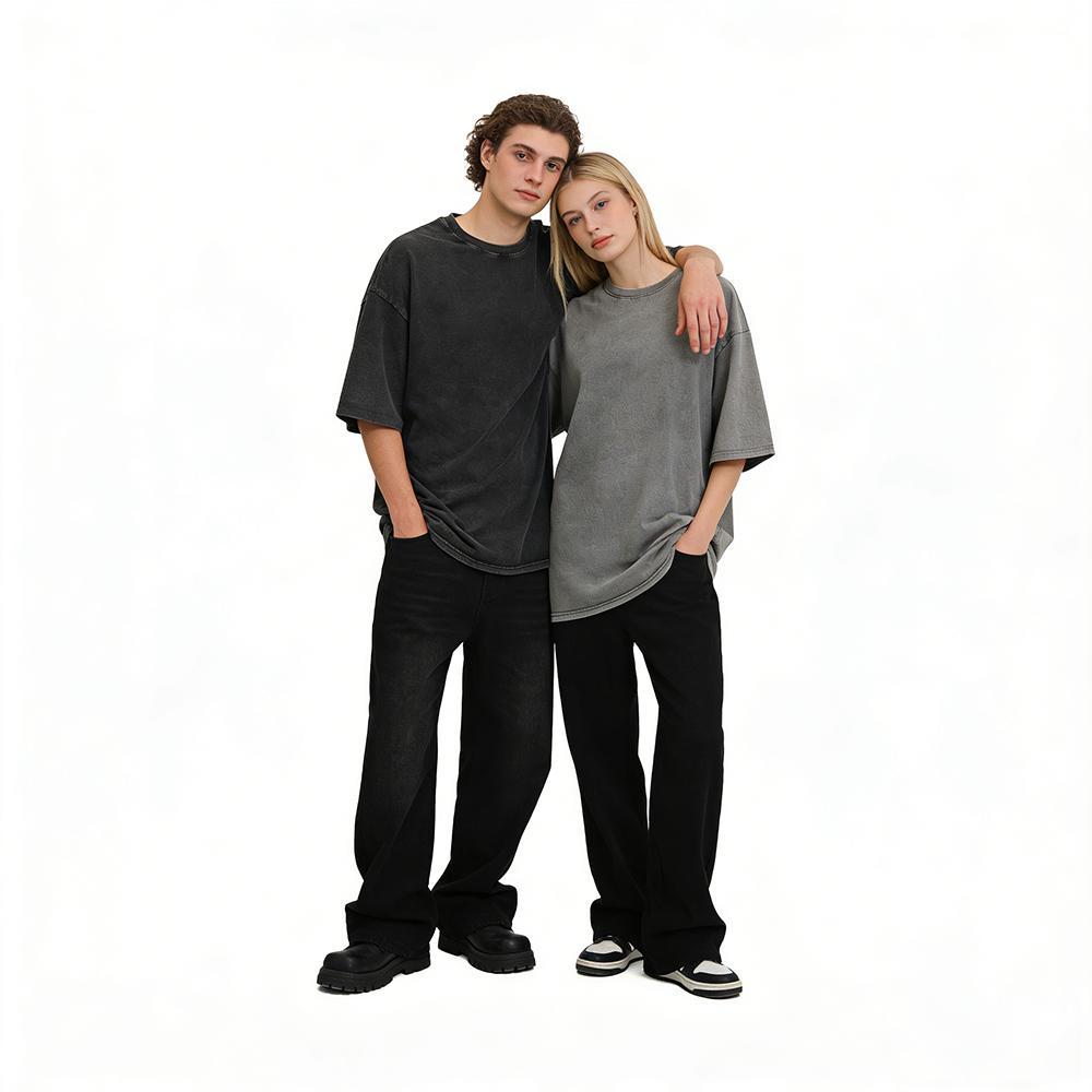 Unisex 1/3 Pack 100% Cotton Crew Neck T-Shirts, Heavyweight Short Sleeve Vintage Acid Wash Basic Tees, Casual Streetwear Tops for Men & Women