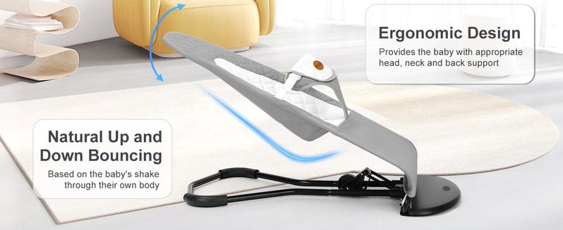 Baby Bouncer, Portable Baby Bouncer Seat for Babies 4-18 Months, 100% Cotton Fabrics, 3 Modes of use with Rocker and Stationary Options, Infant Rocker Chair with Hanging Toys-Light Grey Swing Set Swing Trainer