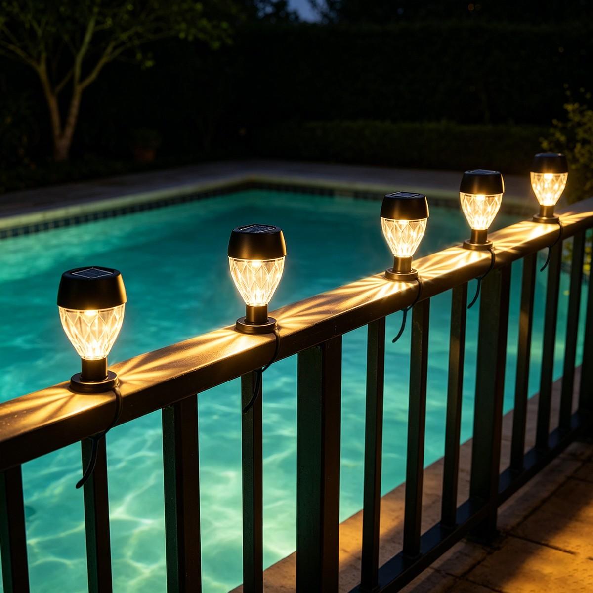 Solar String Lights Set, Outdoor Fence Decor, Party Atmosphere Lighting, Poolside Landscape, Balcony Railing Light, Social Gathering Background Illumination