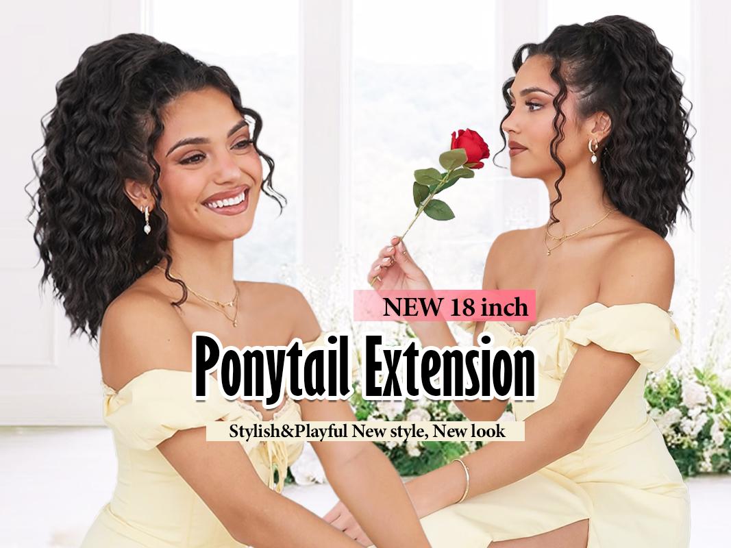 HIUSVO Drawstring Ponytail Extension 18Inch Wavy Curly Ponytail for Women Fluffy Pony Tails Hair Extensions Synthetic Hairpiece for Daily Use