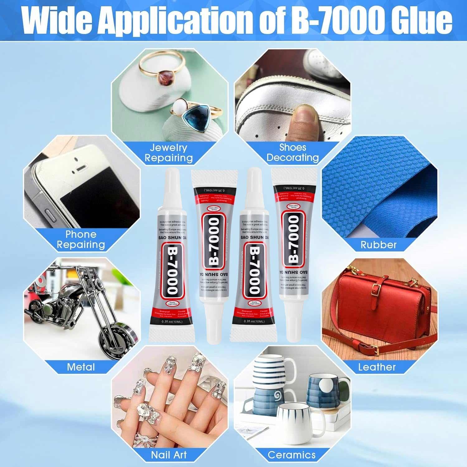 5pcs B-7000 Glue Clear for Rhinestone Crafts, Jewelry and Bead Adhesive B7000 Semi Fluid High Viscosity Glues for Clothes Shoes Fabric Cell Phones Screen Repair Metal Stone Nail Art Glass