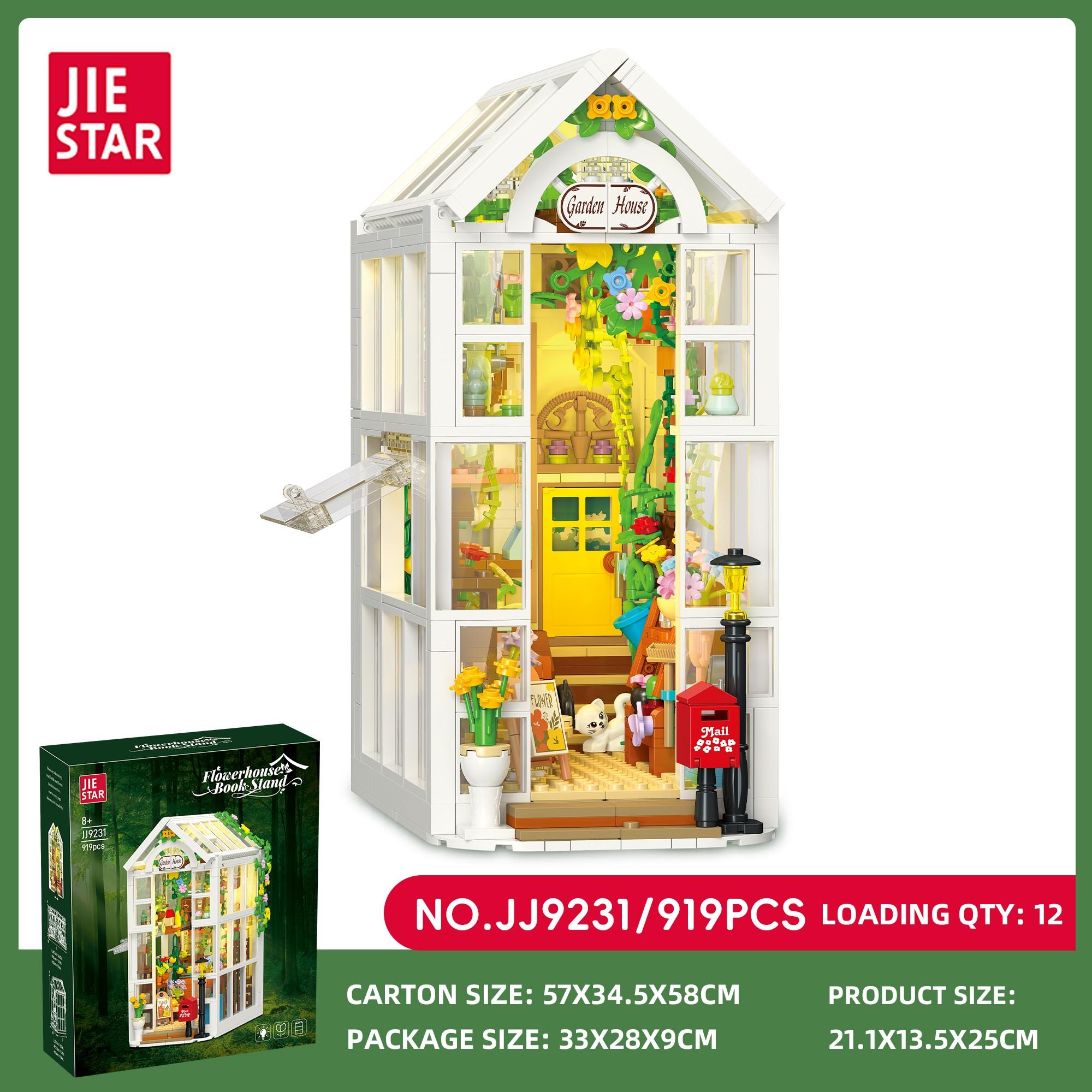 Jx Building Blocks Flower House Greenhouse Book Stand, Miniature Lighted Home Desktop Decor, Kids DIY Craft Toy (with Lights, 919pcs)