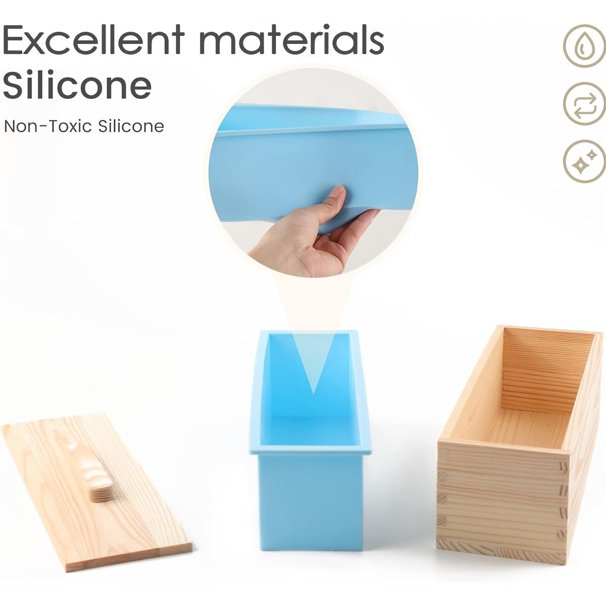 2 Pack Silicone Soap Making Molds with Wooden Lids & Storage Box, Rectangle Silicone Soap Molds, Handmade Bath Soaps Mold for DIY Soap Crafts and Gift Making