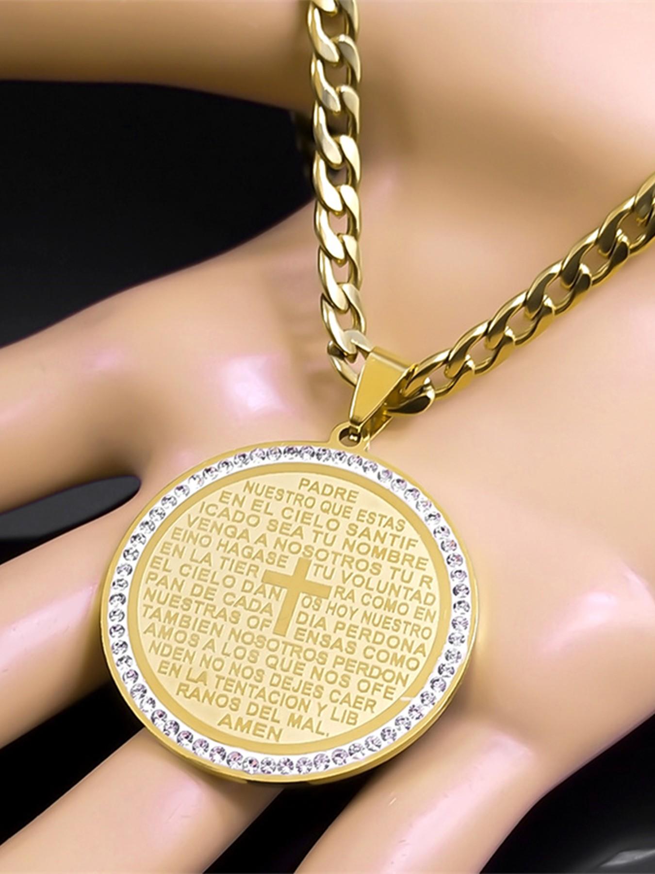 Bible Verse Men Women Cross Necklace Stainless Steel Gold Color Christian Lord's Prayer Religious Necklaces