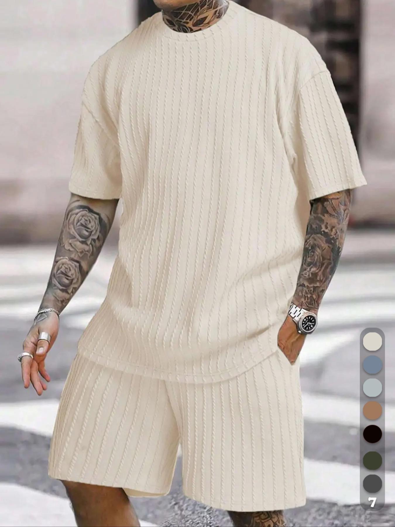 Men’s Streetwear 2-Piece Set – Soft Textured Knit Oversized Tee & Drawstring Shorts, Casual Summer Outfit Men’s Streetwear 2-Piece Set – Soft Textured Knit Oversized Tee & Drawstring Shorts, Casual Summer Outfit