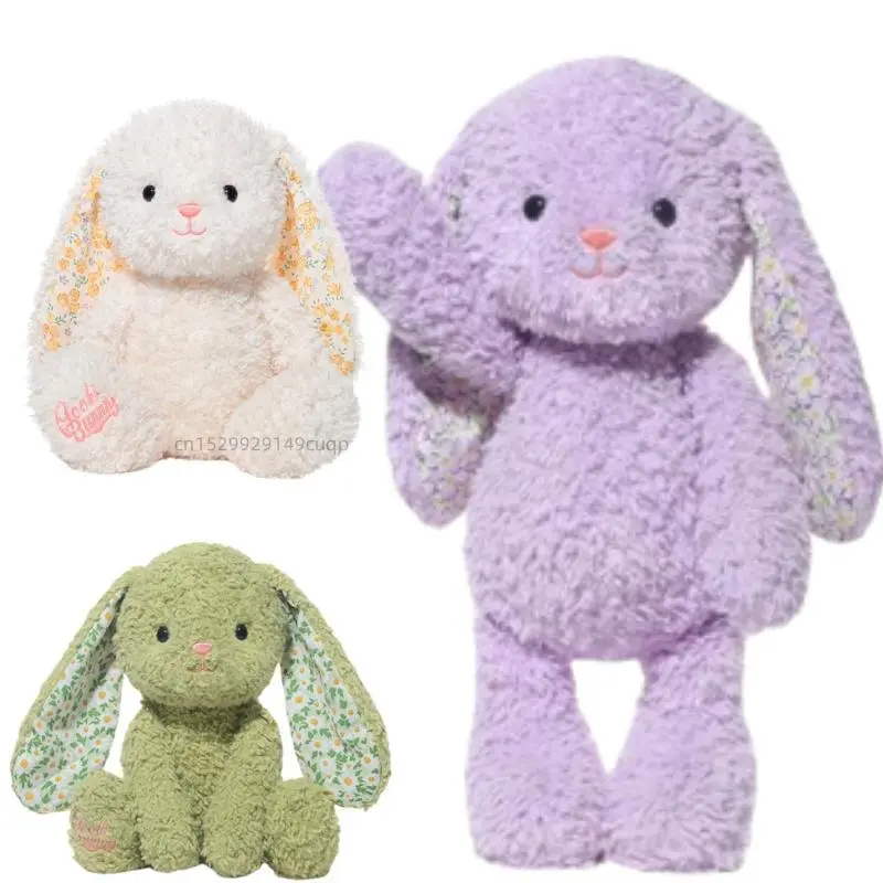 Kawaii Cartoon Floral Long-eared Rabbit Plush Doll Soft White Purple Green Bunny Plush Appease toy Gift For Girls