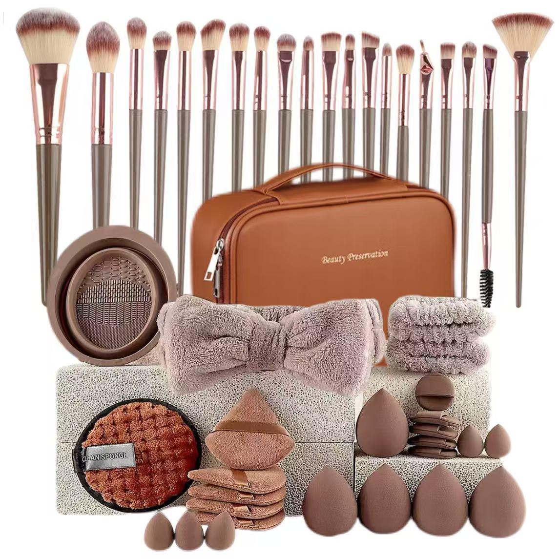 Professional Makeup Brush Set, 7-Piece Cosmetic Tool Kit, Includes Foundation Sponge & Blending Puff, Ideal Gift for Women, Daily Use Essentials, Makeup Brushes Kits