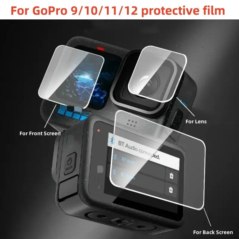 1/2/3 Sets Tempered Film for GoPro HERO9/10/11/12/13, Front+Back Screen & Lens Guard. 9H Hardness, 0.3mm 2.5D curved, 98% AR coating, anti-fingerprint, bubble-free. For divers & motorcyclists, snorkeling/off-road, no mic block, sensitive touch