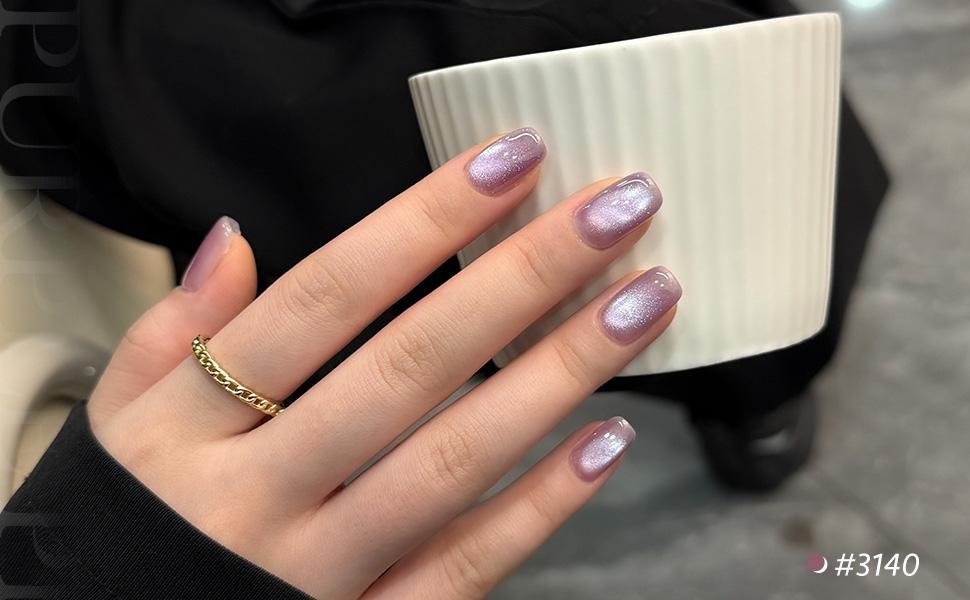 GAOY Purple Pink Cat Eye Gel Polish Kit with Magnet Christmas Gift Idea, 6 Colors Glitter Nail Polish Set, Summer Nail Art, Soak Off UV Cure Gel for DIY Manicure at Home and Salon