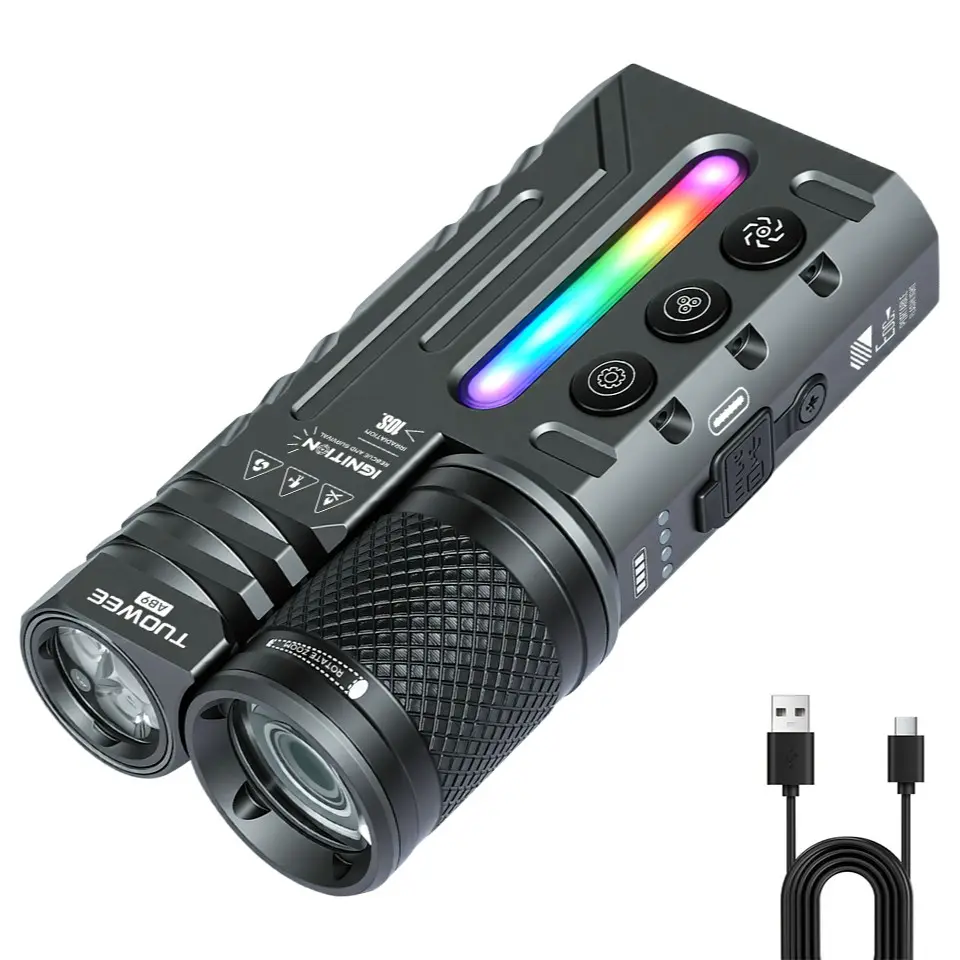 3500 Lumen Rechargeable Flashlight, Super Bright High Power Tactical LED Flashlight, 6 Modes Zoomable, RGB Ambient Light, Magnetic Base, IPX5 Waterproof, USB-C Fast Charging for Camping Hiking Hunting Emergency Power Outage