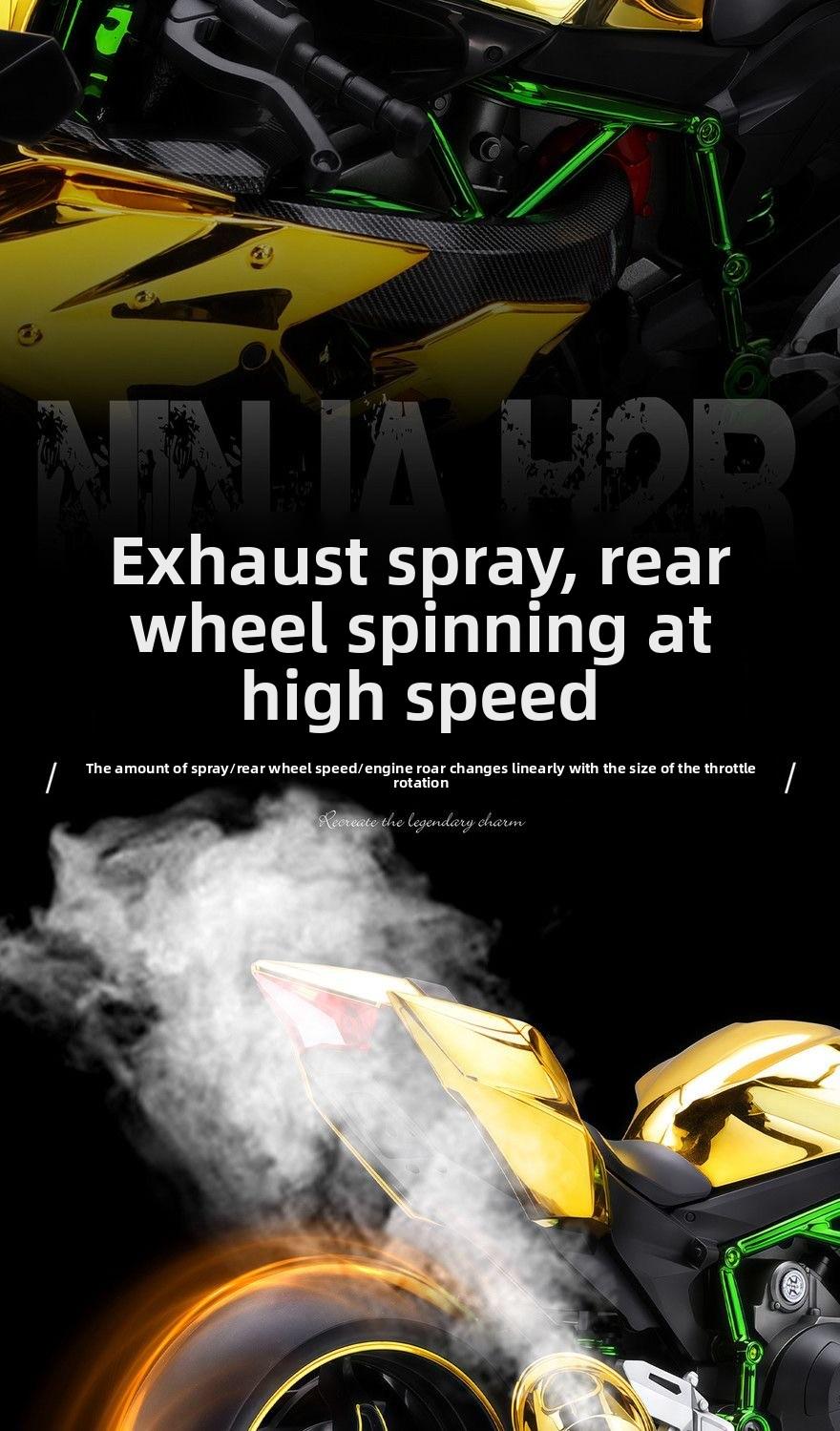 Kawasaki H2R Dynamic Edition 1/9 oversized realistic motorcycle model, highly detailed with precise reproduction of features, supports ignition start, authentic engine sound effect, has a strong metallic texture, essential for collector-level motorcycle e
