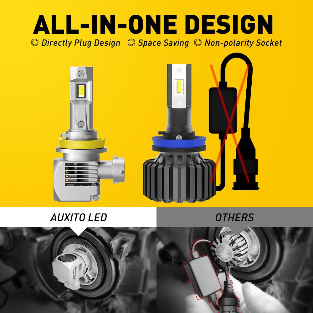 AUXITO H11 H4 H7 H13 9005 9006 9007 9012 9004 D2S D4S Bulbs - 120W, 6500K, 900% Brighter HeadLights, Compatible, 2-Pack