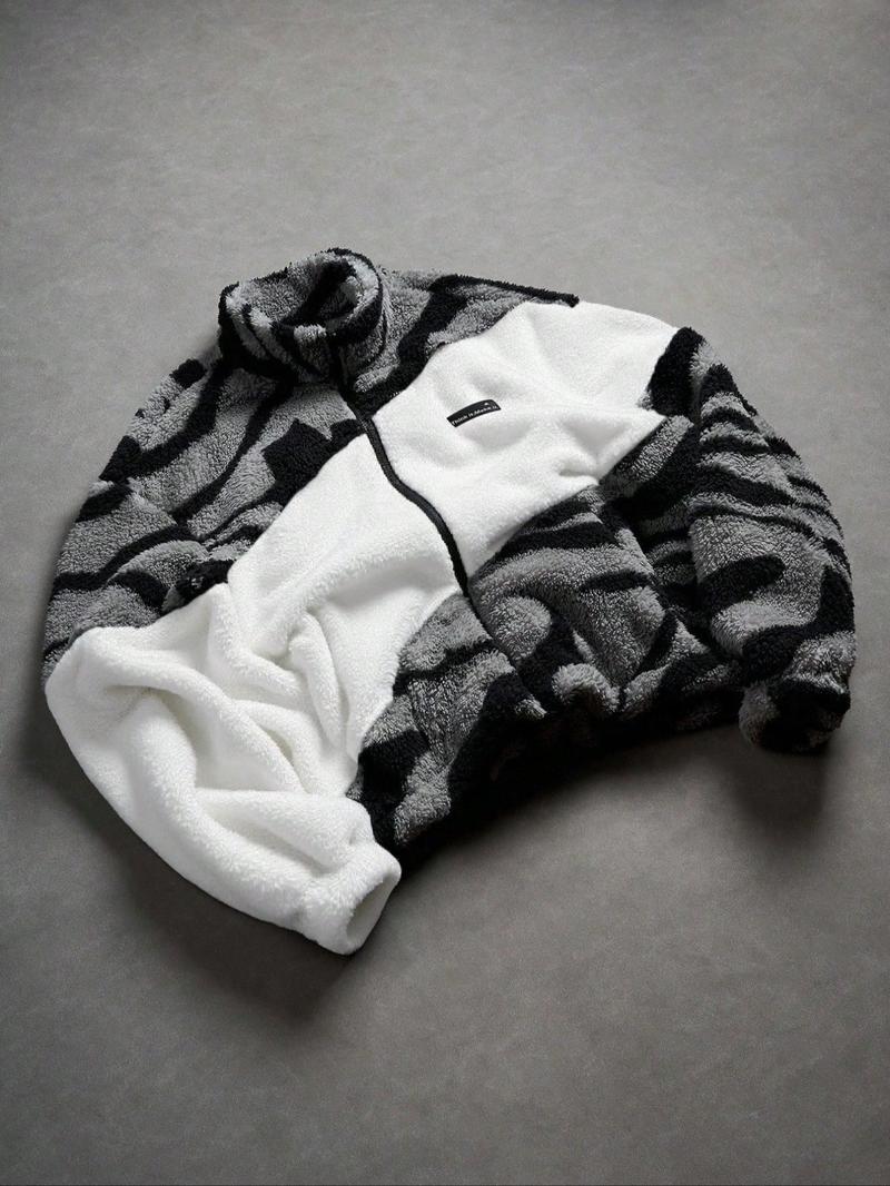 Unisex Y2K Style Gothic Runes Cross Pattern Streetwear Camo Colorblock Fall Winter Fleece Warm Jacket Coat, High Street Culture Gift,Couple outfits and trendy outfits