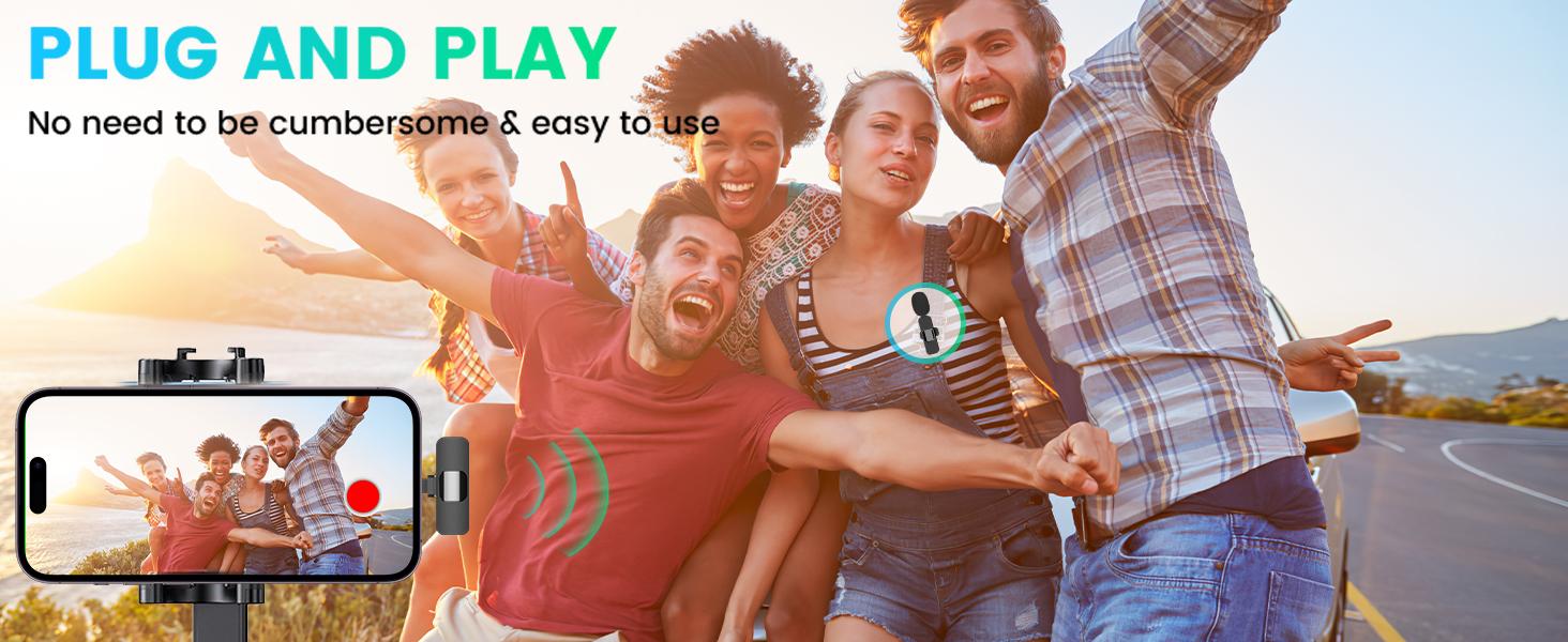 2024 2 Pack Wireless Lavalier Microphone for iPhone iPad, Lapel Mics Plug-Play 2.4G Ultra-Low Delay Built-in Noise Reduction Chip for Video Recording Interview Podcast Vlog