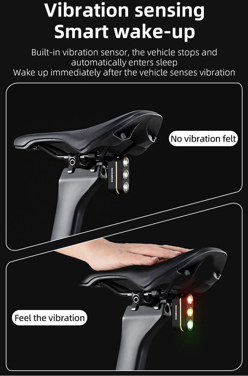 ROCKBROS 3-Color Light Bicycle Taillights Brake Sensor Cycling Rear Light 50H Long Battery Life Vibration Induction MTB Road Bike Night Safety Riding Equipment