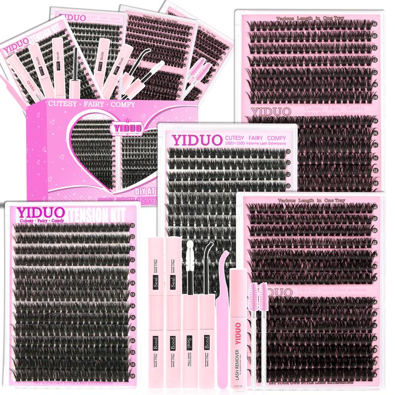 4-Style Lash Clusters Kit, 798pcs/set 10 to 18 mm D-Curl Volume Lashes Eyelash Extensions 60D/80D/100D/150D with Lash Bond and Seal, Remover, Tweezers and Brushes for Easy DIY at Home