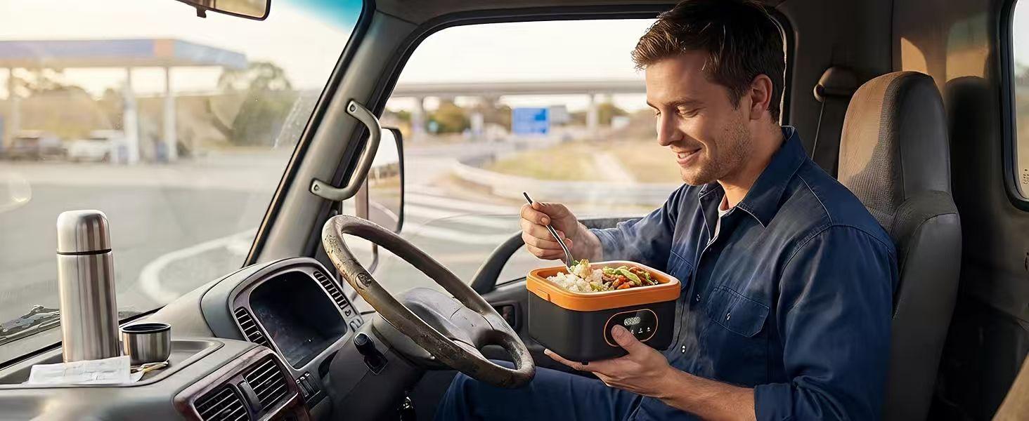 Adult Radio Frequency Heated Lunch Box, 6.3 Cups Capacity（1.5L）, Smart Timer Self-Heating, Portable Food Warmer, Detachable Divider, Ideal for Work and Outdoor Activities