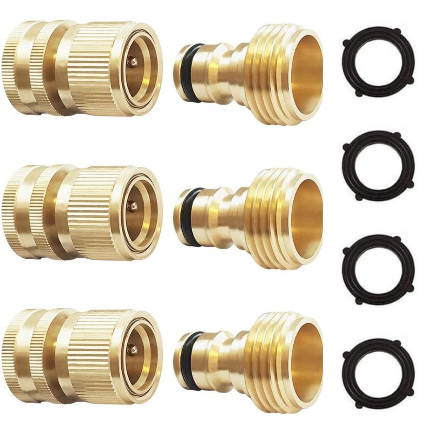 Garden Hose Quick Connector, Solid Brass Connector for 3/4 Inch Garden Hose, Durable and Easy to Use Water Hose Fitting, Hose Attachment, Garden Hose Metal