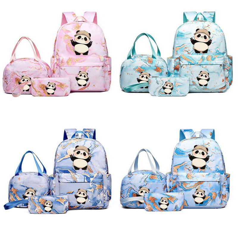 Cute Panda School Backpack Set, Adjustable Straps, Tablet Compartment, Lightweight Comfortable, Ideal for Daily Use & Travel Gift