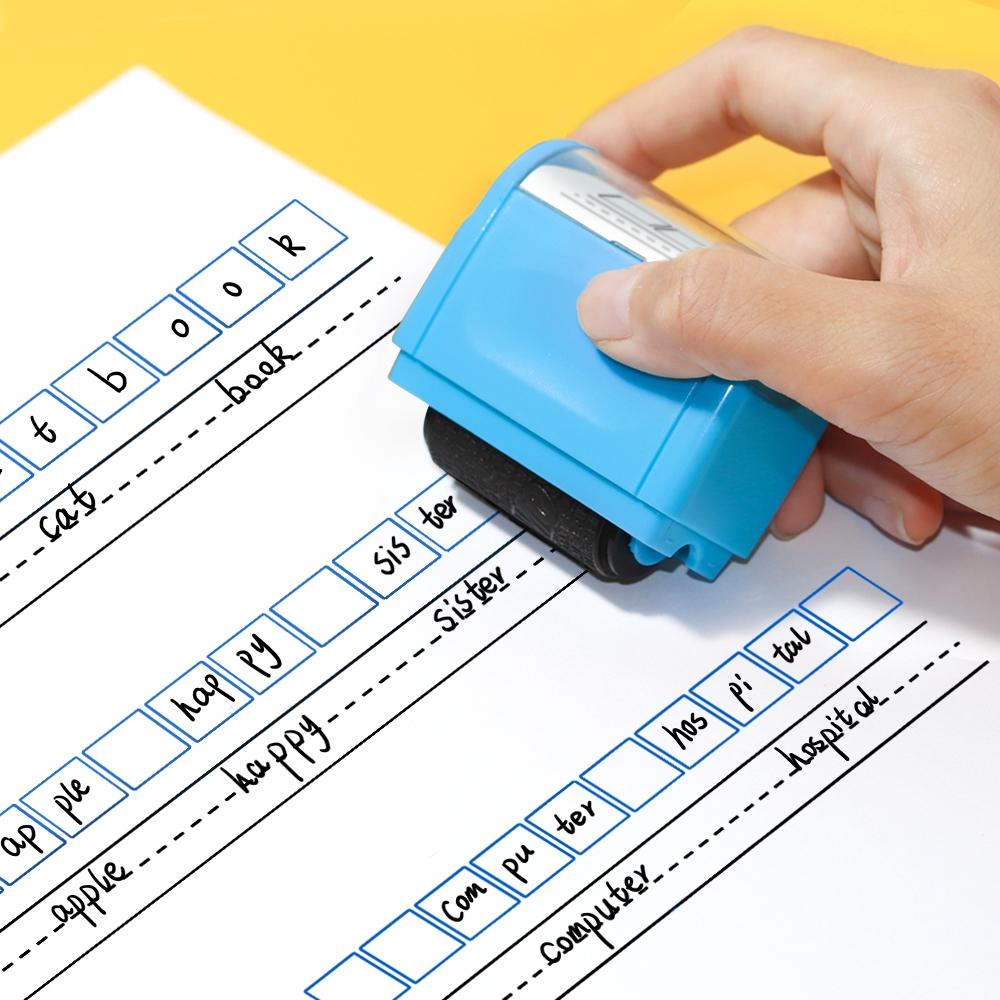 Teacher Stamp Grid & Dashed Lines, Reusable Self-Inking Writing Practice Roller Seal, Math Fraction Classroom Home Office Supplies