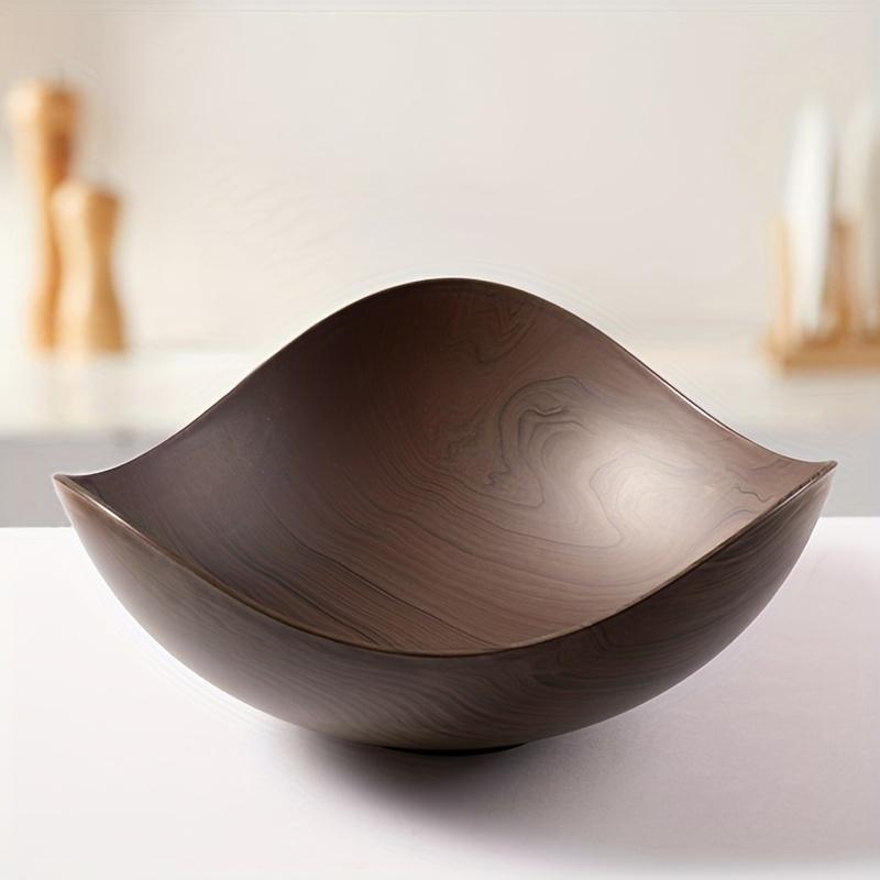 2pc Large Plastic Serving Bowl with Imitation Wood Grain - Dark Brown/Black PP Party Salad & Candy Dish, Durable Fruit Bowl for Buffet, Wedding, Banquet, Picnic - Easy-Clean Tableware Container