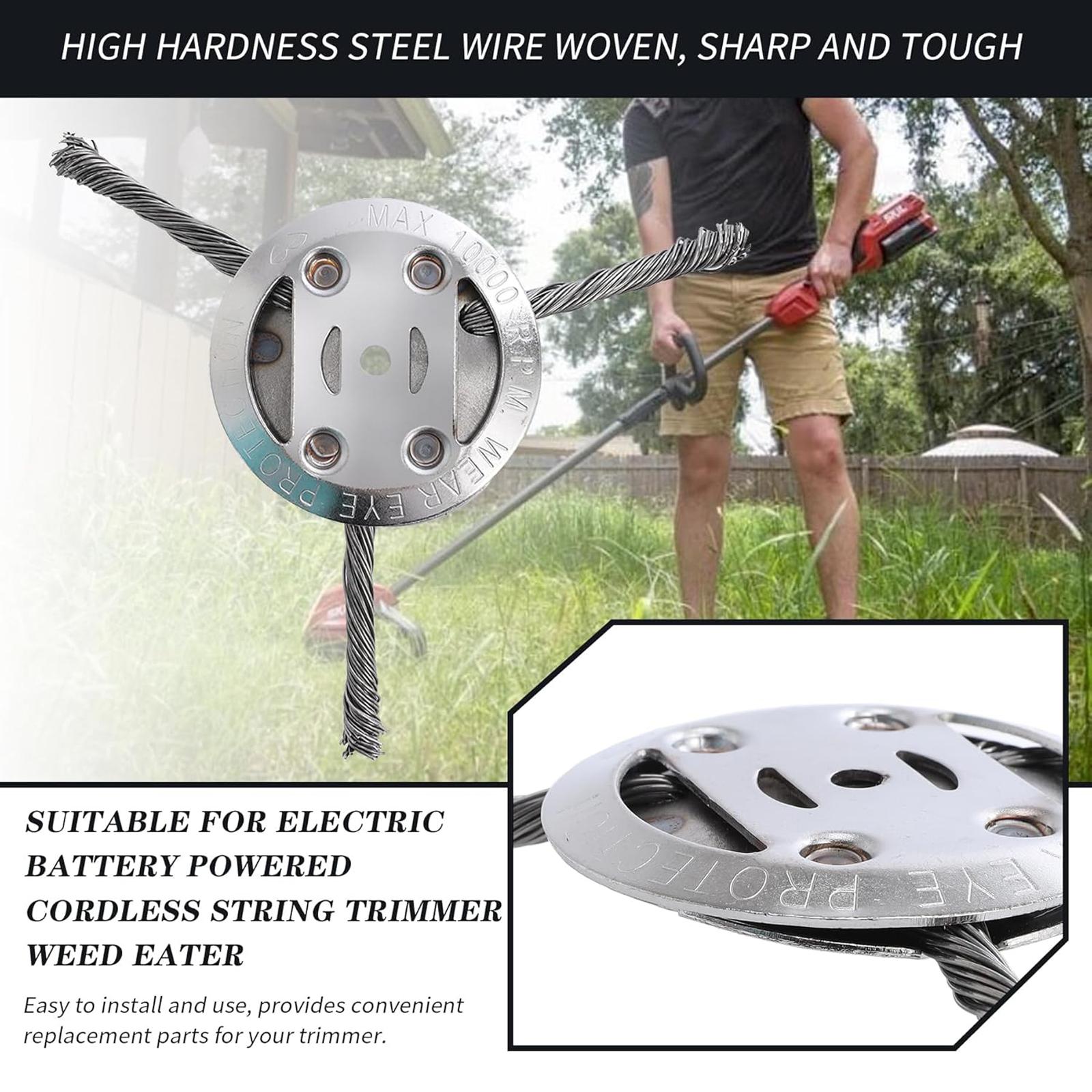 【Buy 1 Get 1】Steel Wire Trimmer Head,Fits 5mm Shaft,Weed Wacker Replacement Heads,Duty Weed Brush Cutter Attachment for Electric & Cordless String Trimmers,ldeal for Grass,Moss & Rust Removal,MirrorZone.