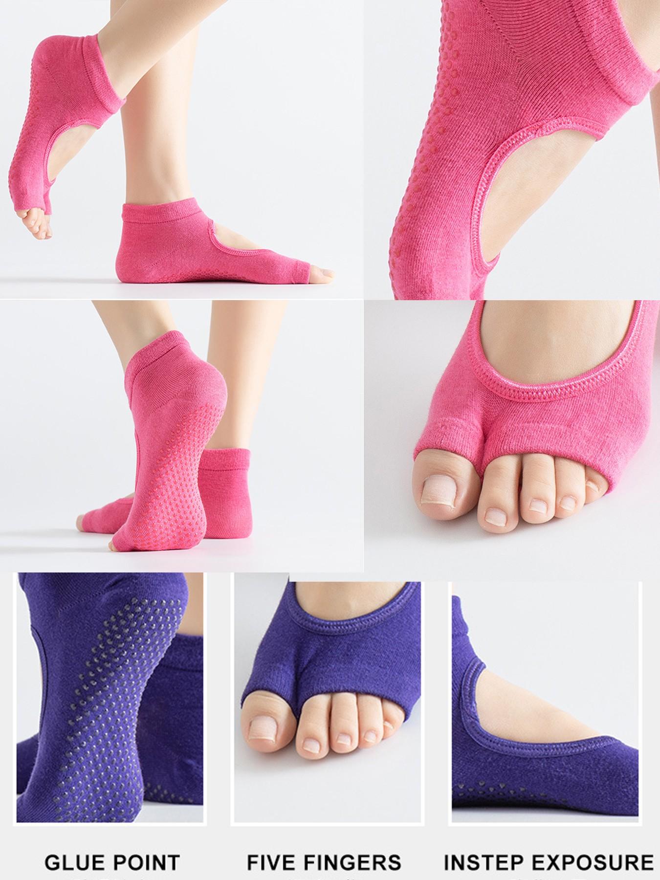 Women's Summer Anti-Slip Professional Sports Socks, Open-Toe Ankle Style, Comfortable Breathable Two-Toes Yoga Short Socks