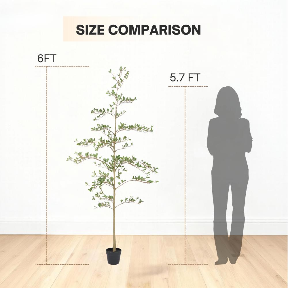 6FT Mediterranean Artificial Olive Tree with Black Pot - Synthetic Artificial Potted Trees, Decorative Fake Plant Decoration, Modular Modern Farmhouse-Asian Indoor/Outdoor Lifelike Greenery for Living Room/Office, Natural Branches, 1pc Everyday Use Set, F