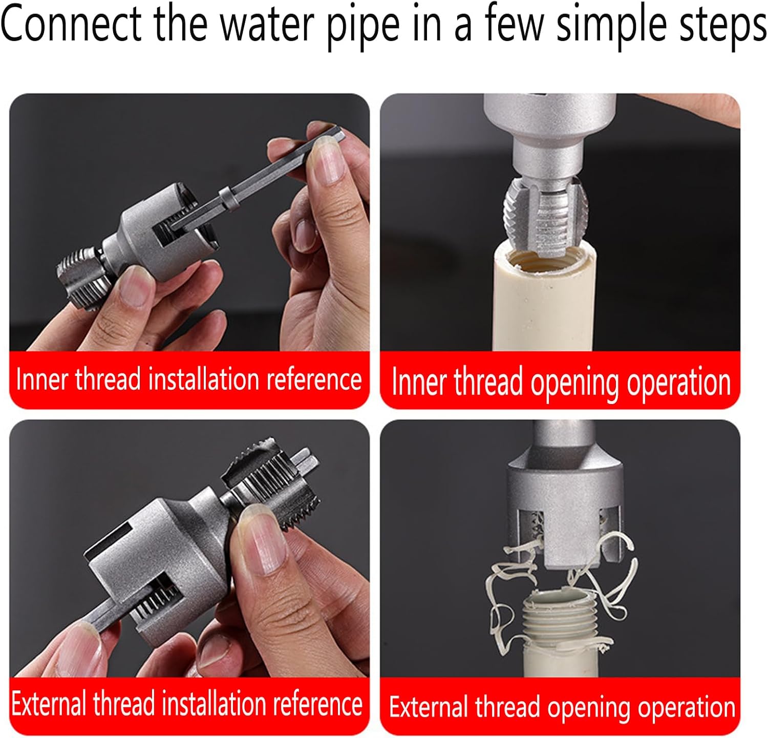 Pipe Thread Cutting Tool, Electric Drill Compatible Pvc Pipe Threader Kit, Thread Trimming and Angle Bolt Repair Tool, Garden Hose Thread Die, 1/2", 3/4"