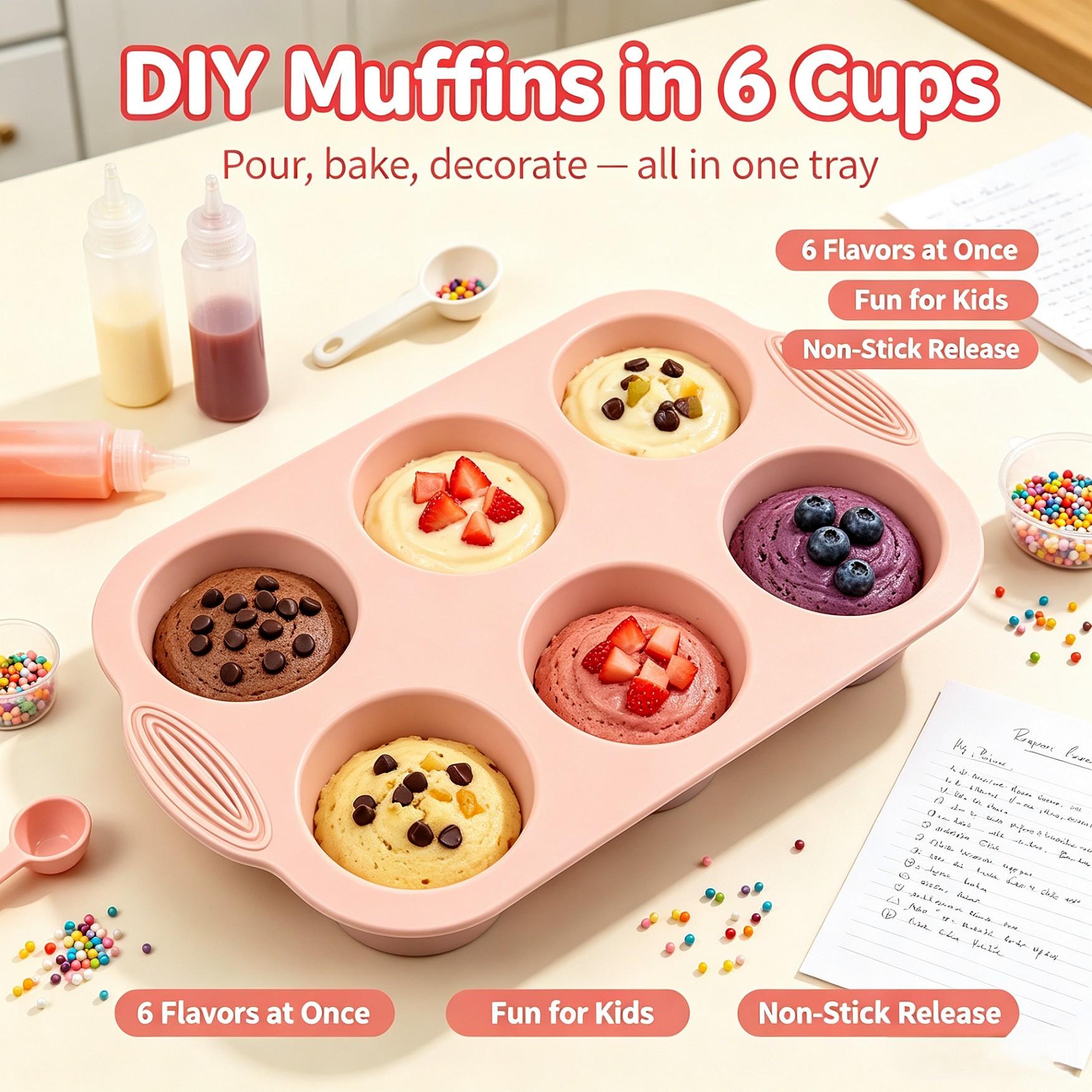 Food Grade Silicone Six-Cavity Cake Mold, Reusable Baking Mold for DIY Cookies, Muffins, Desserts, Perfect for Home Bakers
