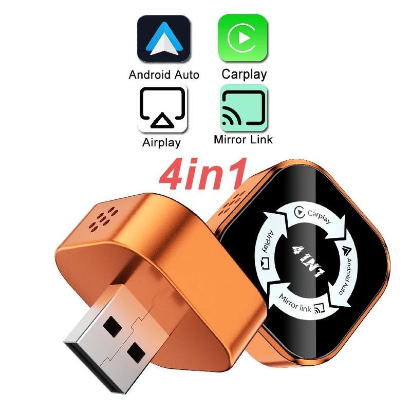 2026 New 4-in-1 CarPlay Wireless Adapter - iPhone/Android Compatible | Fast Connection, Hands-Free Calling, AirPlay, Mirror Link, Netflix, Youtube type-c adapter Bluetooth 5.0 fast transmission, ultra-HD stereo sound