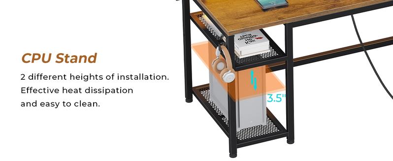 SEDETA 59" Office Desk with Drawers, Reversible Computer Desk with File Drawers & Storage, Gaming Desk with LED Lights & Power Outlet, Home Office Desks for Printer