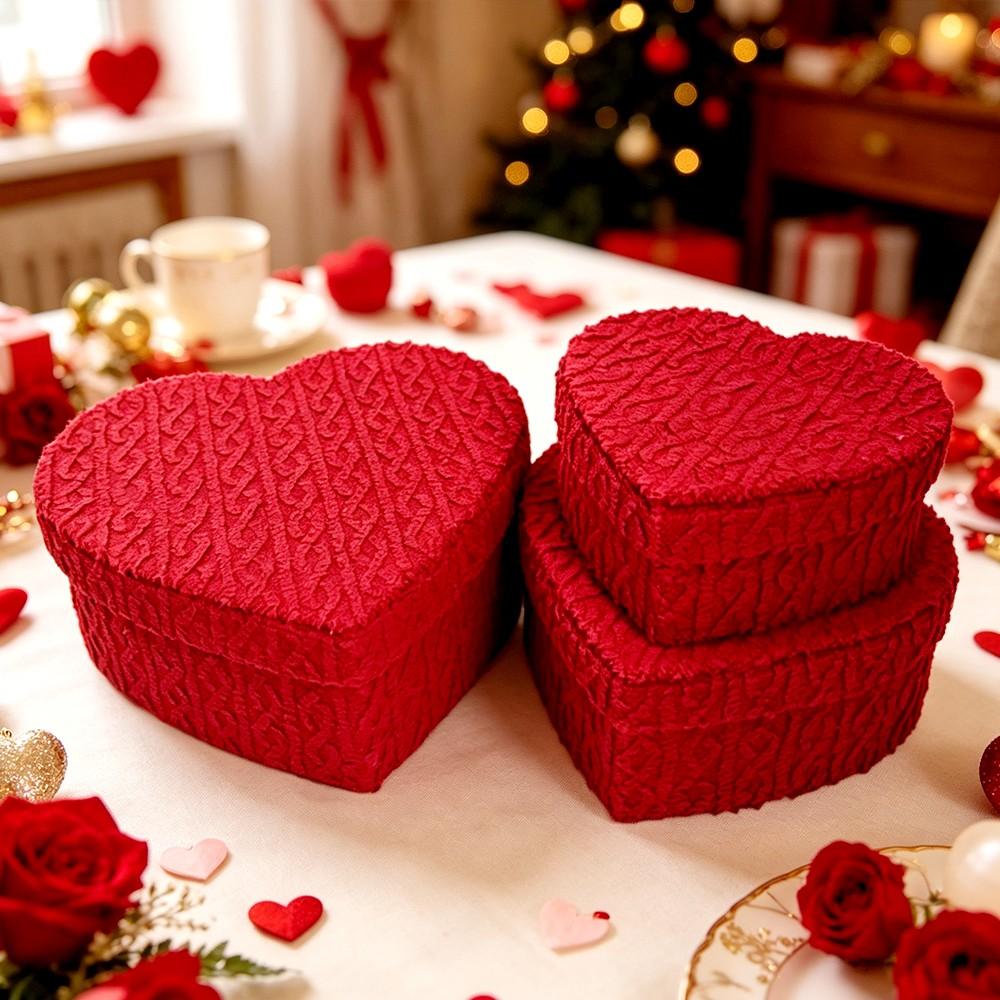 Heart Shape Gift Box Set, Paperboard and Velvet Material, Elegant Design, Perfect for Valentine's Day and Weddings, Ceremony Gift Box