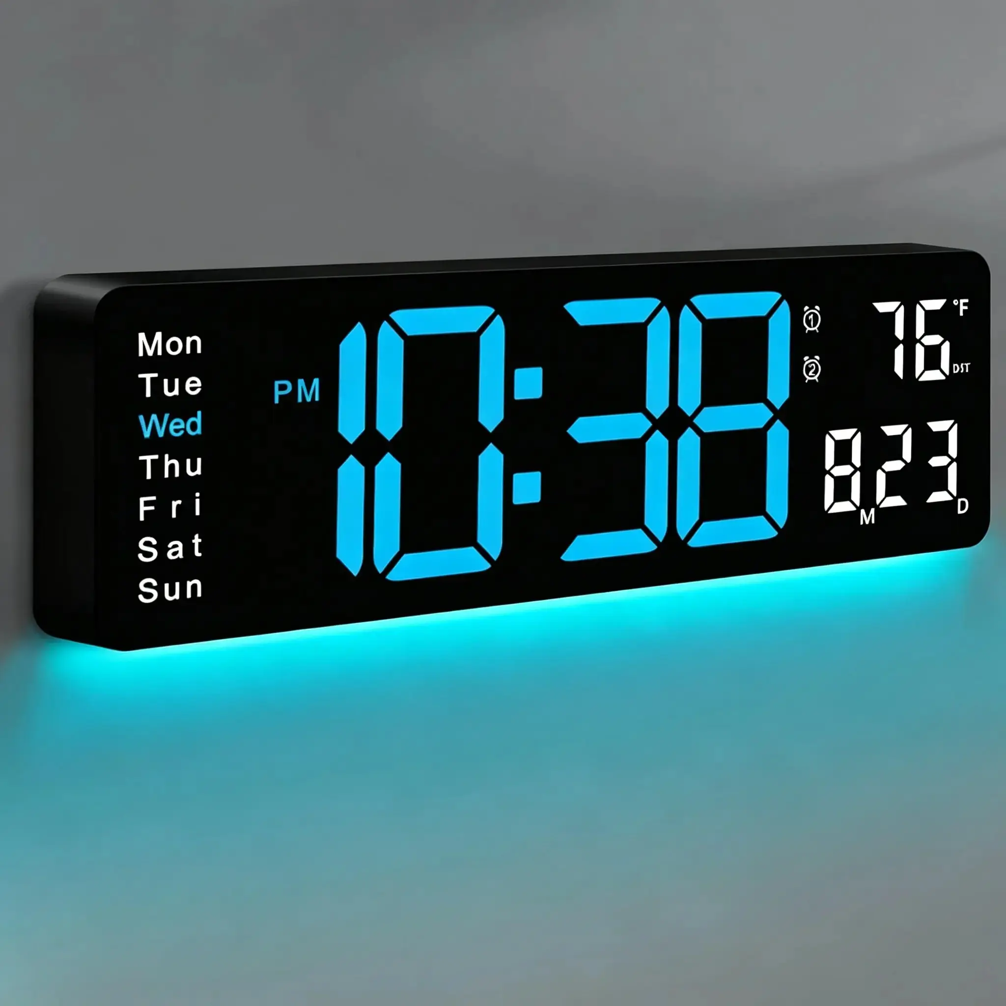 LED Digital Clock with Mount, Switch, USB Port, Large Dimmable Display, Countdown, DST, Date, Week, Temperature, Modern House Decor for Bedroom, Office, College Dorm, Aesthetic Room Decor Gift, College Dorm Decor