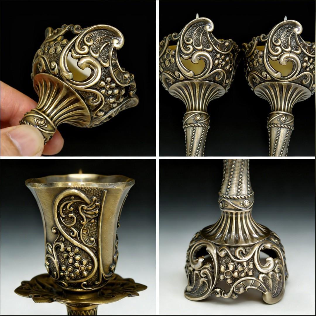 2 Piece Vintage Bronze Candle Holders, 7.4 Inch European Vintage Metal, Centerpiece for Shabbat, Wedding, Christmas, Halloween, Elegant Home Decor