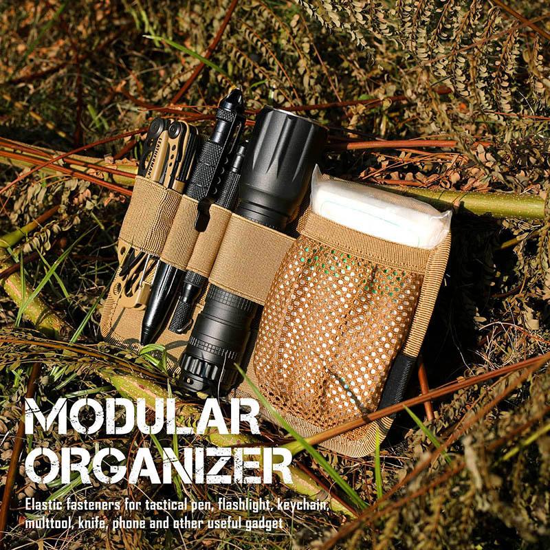 EDC Organizer Pouch - Tactical Modular Admin Pouch with Elastic Holders & Mesh Pocket, MOLLE Compatible for Tactical Vest & Backpack