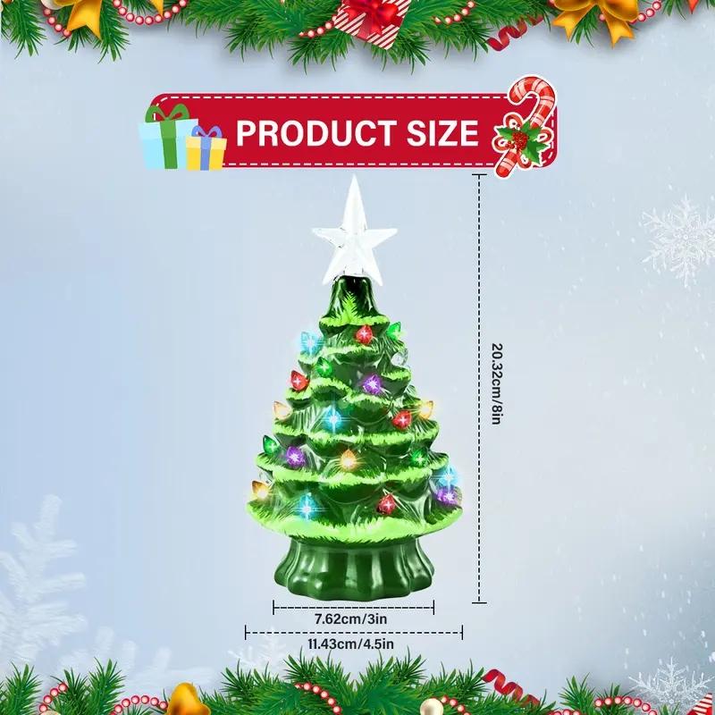 Christmas Nostalgic Ceramic Tree with LED Lights, 7.4 Inches Table Top Decor, Perfect for Home and Office, Festive Indoor Decoration