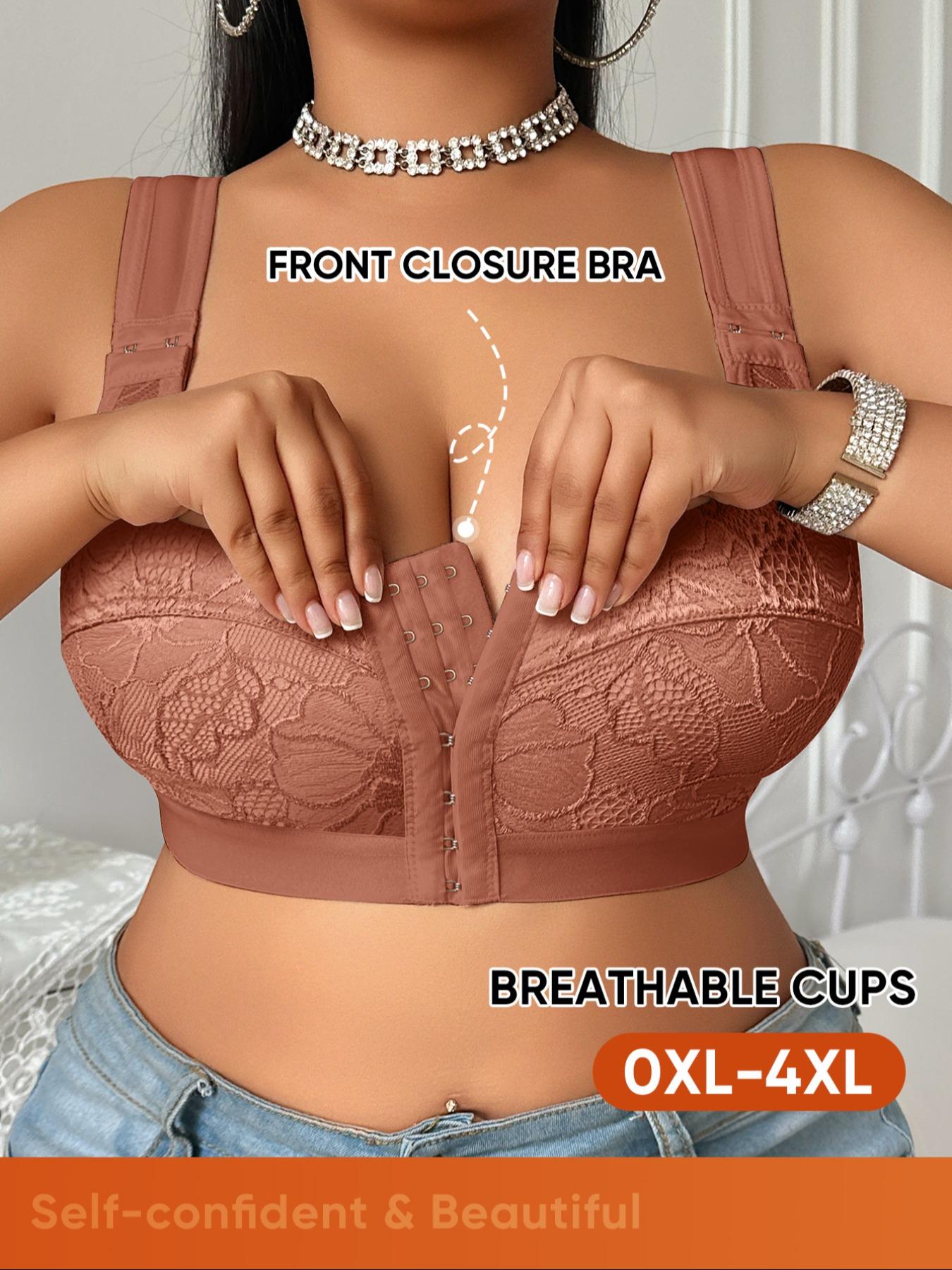 Women's Plus Size Wireless Bra, Sexy Lace Patchwork Design, Soft Breathable High Support, Suitable for Large Busts, Casual Style, Fit, Underwear