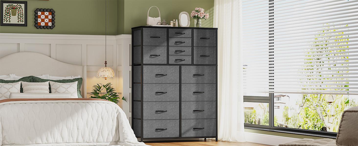 Raybee Furniture Tall Dresser for Bedroom,16 Drawer Dressers & Chests of Drawers, Fabric Bedroom Dresser with Wood Top, Metal Frame,Storage Drawer for Closet Entryway Raybee Furniture Tall Dresser for Bedroom,16 Drawer Dressers & Chests of Drawers, Fabric Bedroom Dresser with Wood Top, Metal Frame,Storage Drawer for Closet Entryway