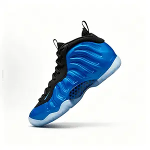 2026 Shiny Solid Blue Molded Foam Shell Trainers, Shock Absorbing Mid Top Street Sneakers for Daily Sports & Casual Wear