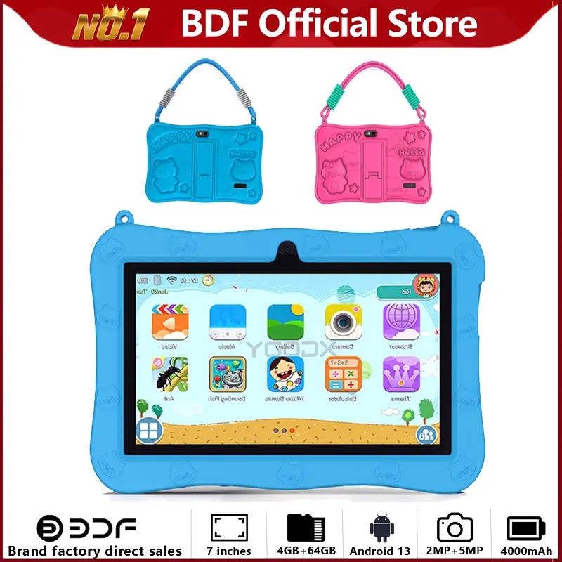 7-inch Kids Learning, Rechargeable Learning Tablet, Android Quad-Core Wireless Touchscreen with Dual Cameras, Wi‑Fi and Bluetooth, Shockproof Case, Ideal Educational and Entertainment Gift for Ages 3+